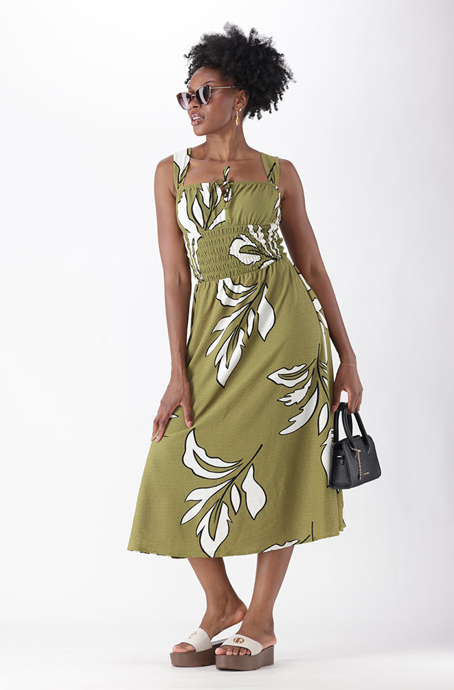 EMELIA SHIRRED PRINTED MAXI DRESS