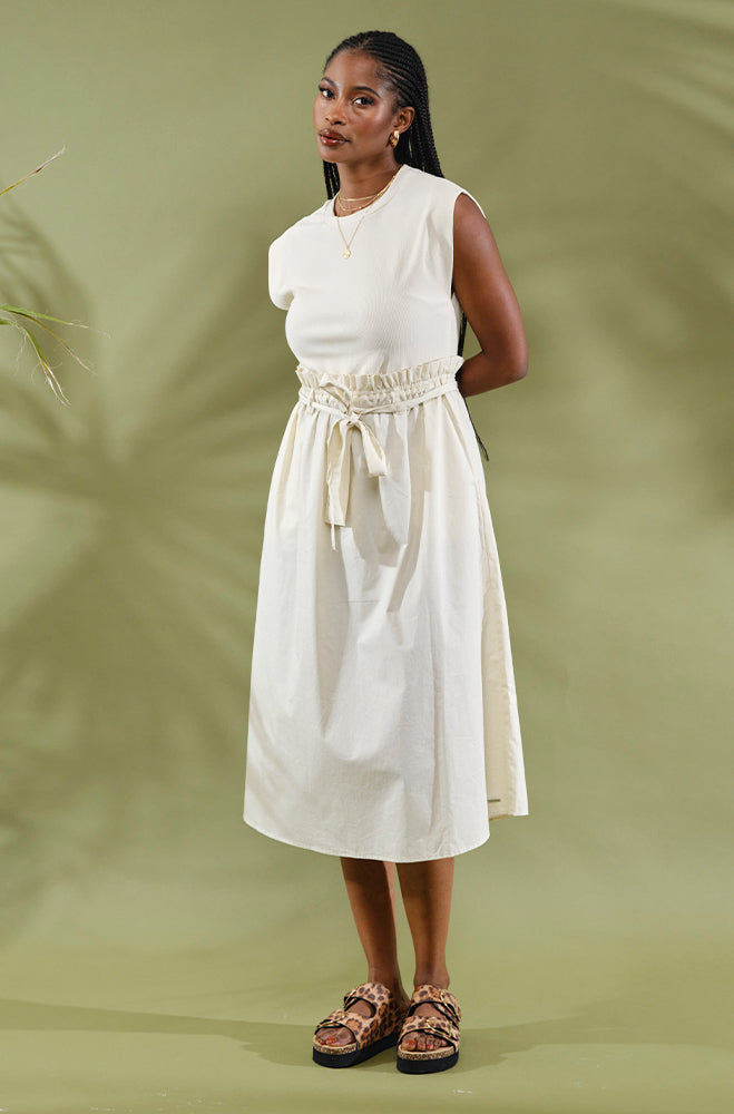 LUCIA BELTED COMBO DRESS