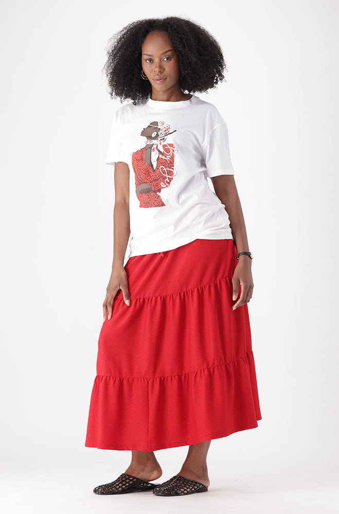 ZANTHE TEXTURED MIDI TIERED SKIRT