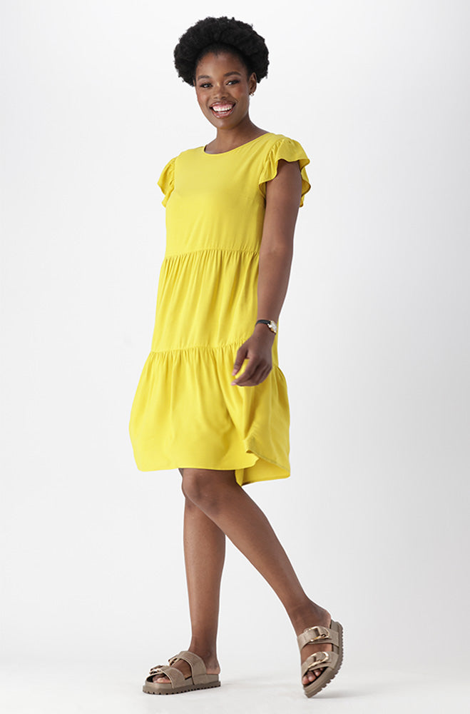 Ladies | Carla Flutter Sleeve Dress _ 166266 Yellow Dresses