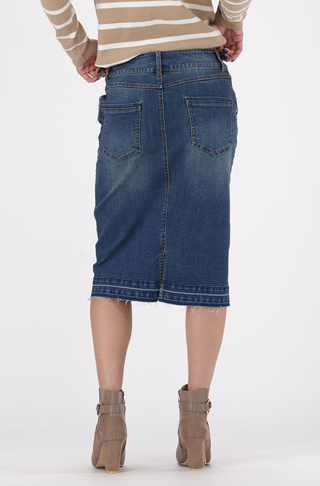 JAYDEE DENIM UNCLIPPED HEM SKIRT