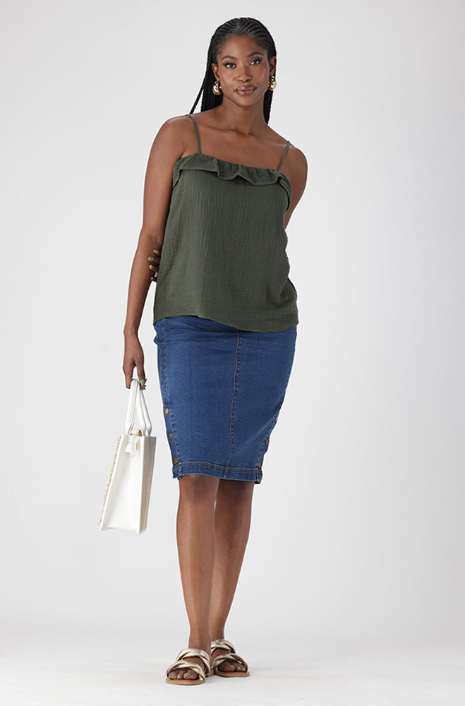 CAMDEN DENIM SIDE BUTTON SKIRT