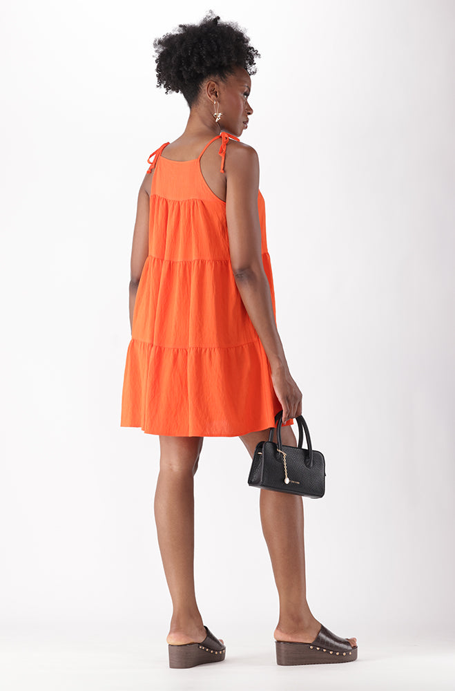 EMI SHOULDER TIE MIDI DRESS
