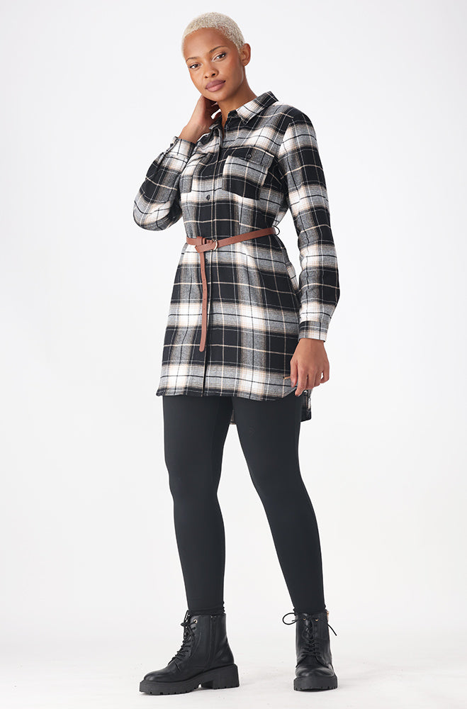 Ladies | Fara Belted Check Shirt Dress _ 157513 Natural Dresses