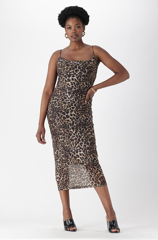 MAI LEOPARD PRINT MESH DRESS