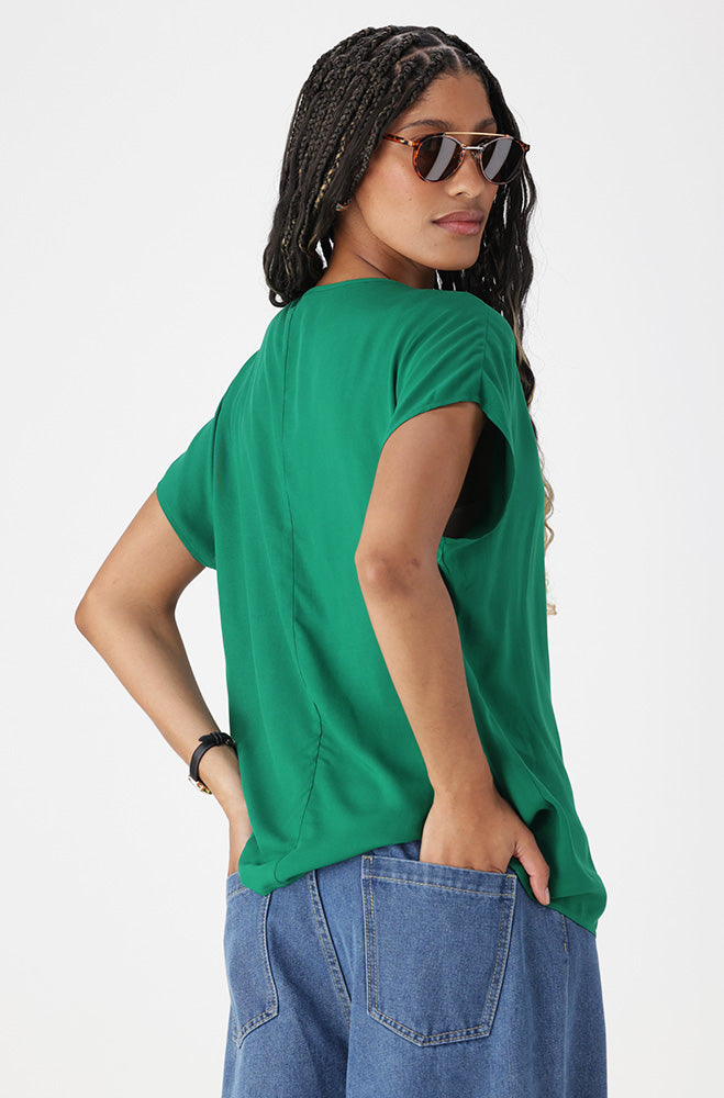 Ladies | Edith Tie Detail Top _ 162098 Green Blouses