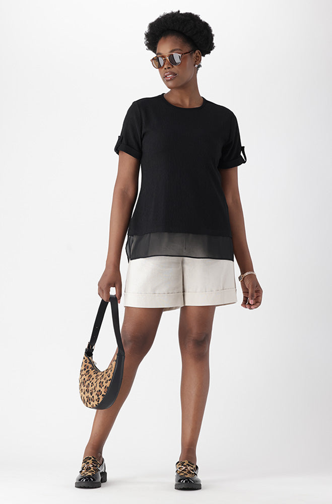 ESME KNIT AND WOVEN COMBO TOP