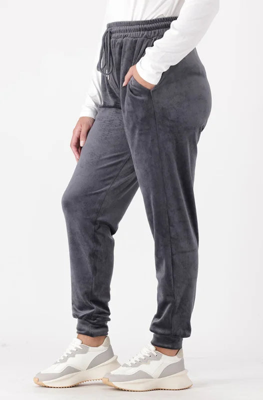 Dunns Clothing | Ladies | BRITNEY VELOUR JOGGER _ 145735 Grey