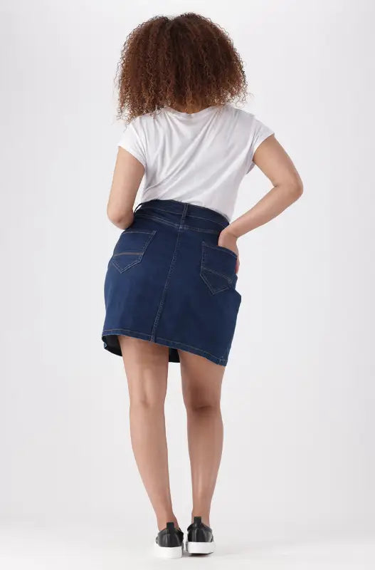 Dunns Clothing | Ladies | Camden Button Through Short Denim Skirt _ 145881 Dark