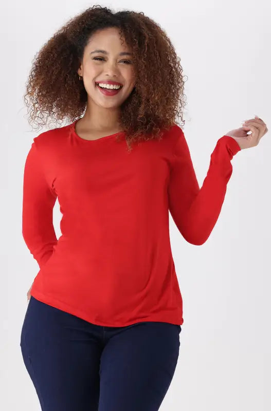 Red crew neck t shirt womens discount
