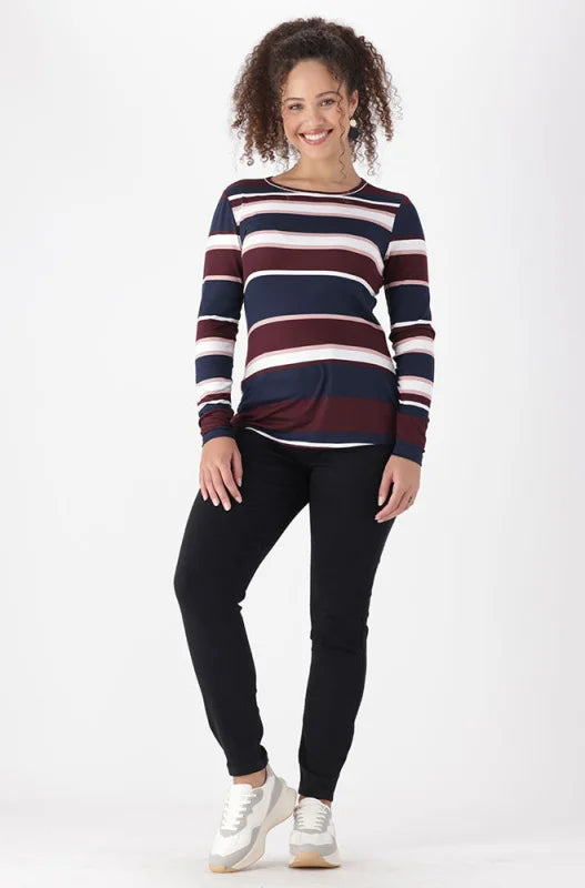 Dunns Clothing | Ladies | Clero Stripe Tee _ 148076 Burgundy