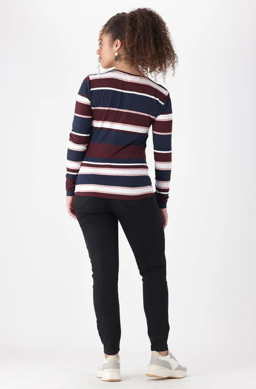 Dunns Clothing | Ladies | Clero Stripe Tee _ 148076 Burgundy