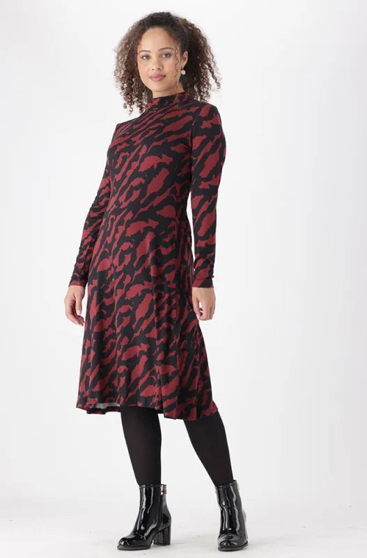 Dunns Clothing | Ladies | Gia Fit And Flare Turtle Neck Dress _ 148809 Burgundy