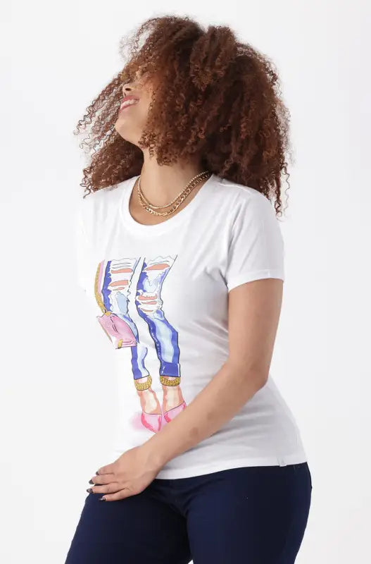 Dunns Clothing | Ladies | Zola Regular Fitted Graphic Tee _ 146704 White