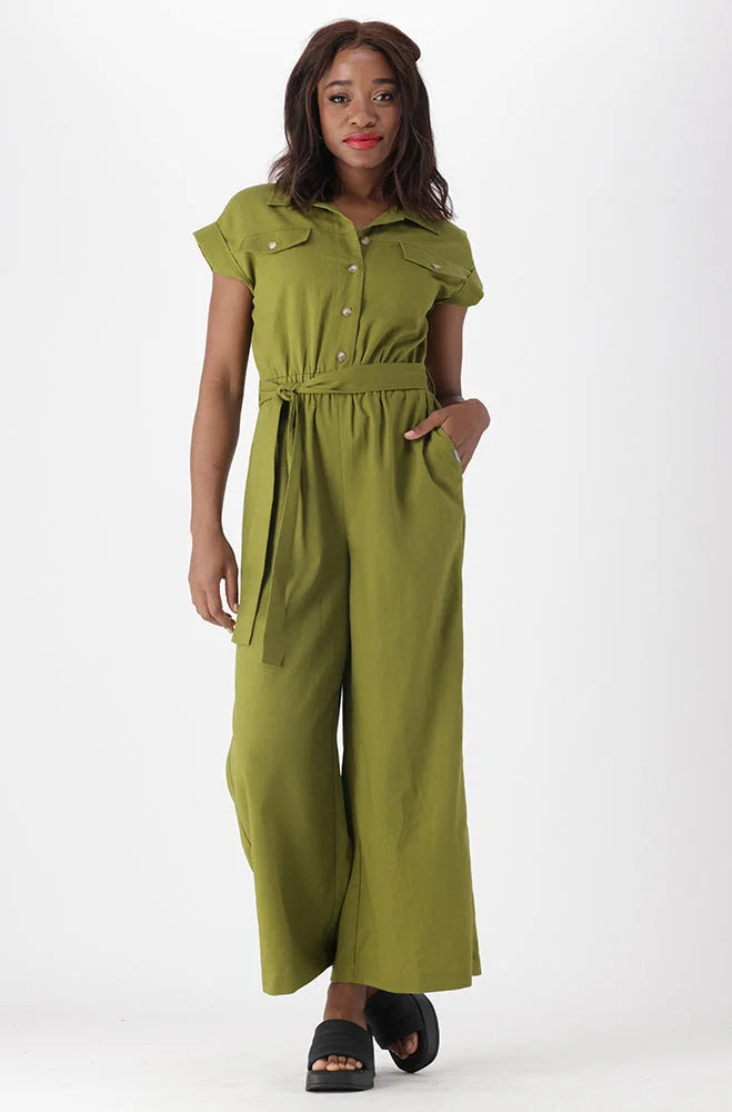 Ladies green jumpsuit shop