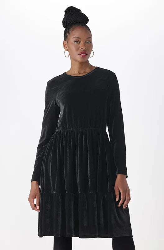 Dunns Clothing | Ladies | Rose Tiered Flare Velour Dress _ 148487 Black