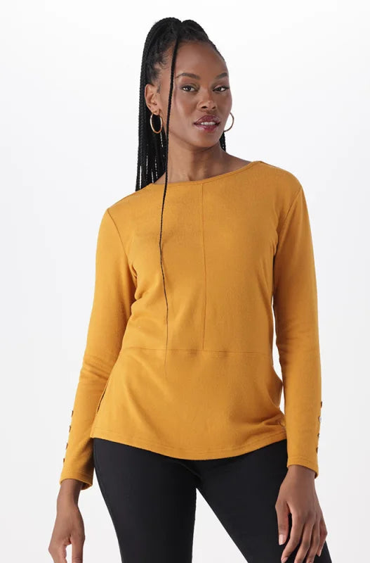 Dunns Clothing | Ladies | Sarah Side Slit Button Top _ 149015 Ocre