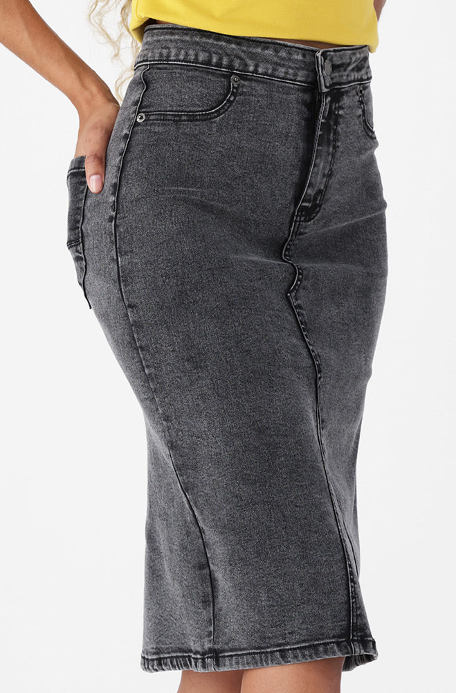 Ladies | Jenny Tube Denim Skirt Mock Slit _ 170708 Grey Wash Skirts