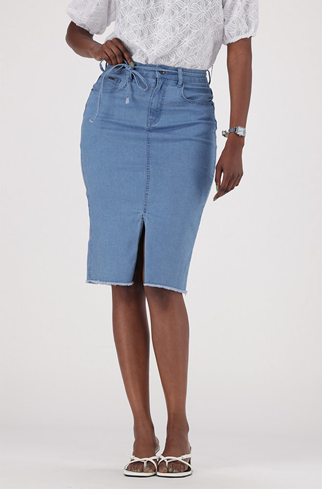 NAOME DENIM UNCLIPPED TIE SKIRT
