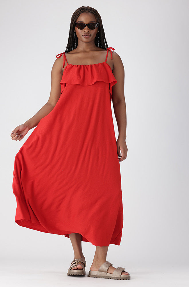 ULLA TEXTURED FRILL DRESS