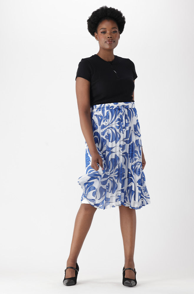 Ladies | Iris Floral Pleated Skirt _ 166305 Blue Skirts
