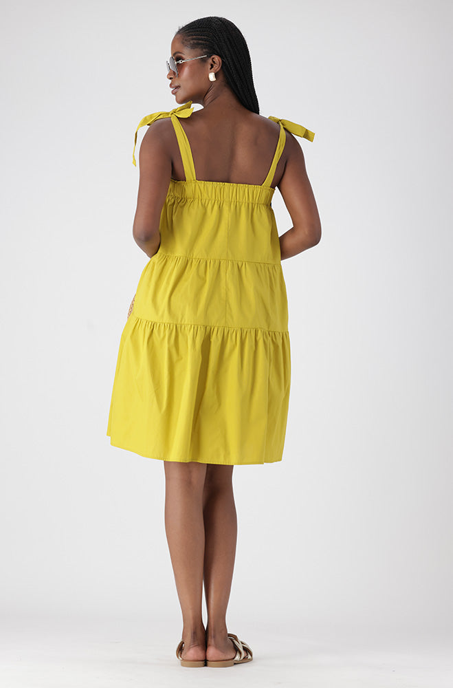 KAVITA SHOULDER TIE TIERED DRESS