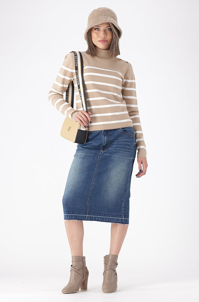 RUE STRIPE BUTTON DETAIL KNIT