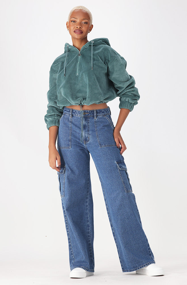 Ladies | Emma Fluffy Quarter Zip Top _ 156447 Sage Sweatshirts