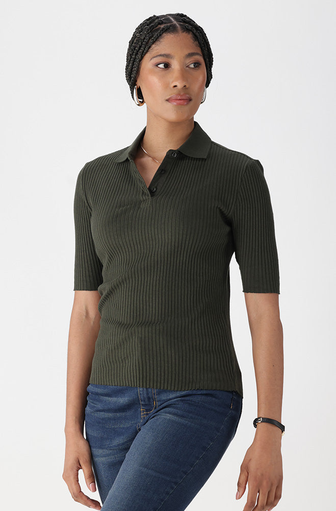 Ladies | Alexa Fitted Rib Golfer Sweaters