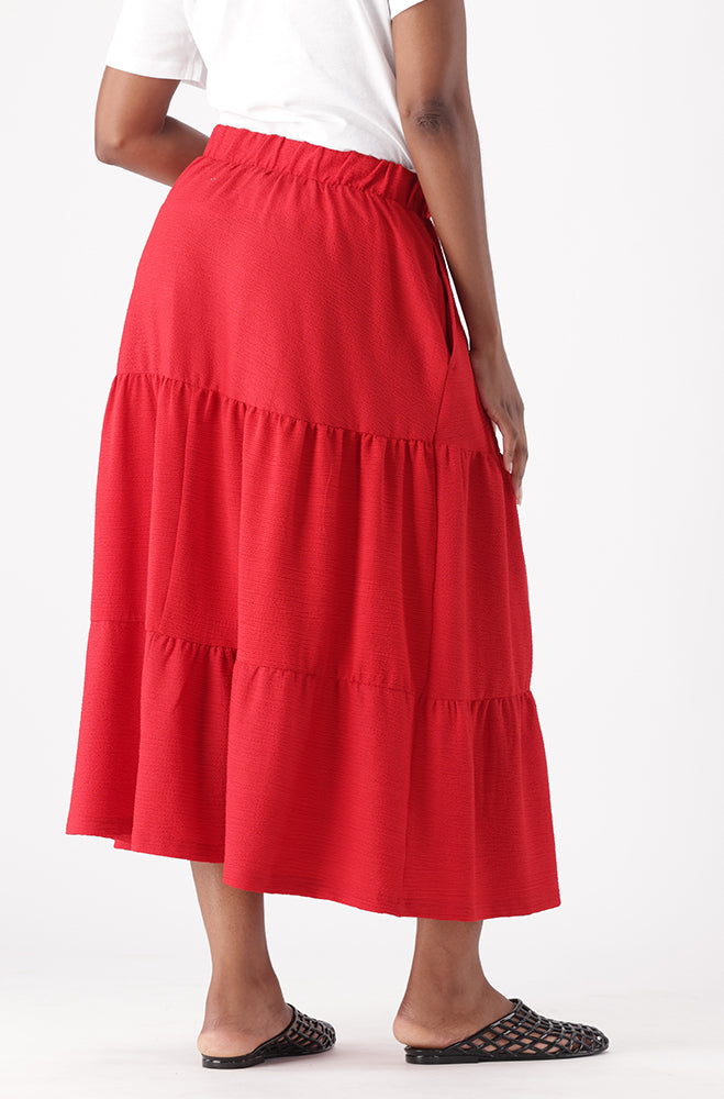 ZANTHE TEXTURED MIDI TIERED SKIRT
