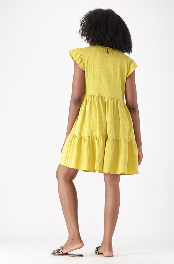 EMMY MIDI FLUTTER SLEEVE DRESS