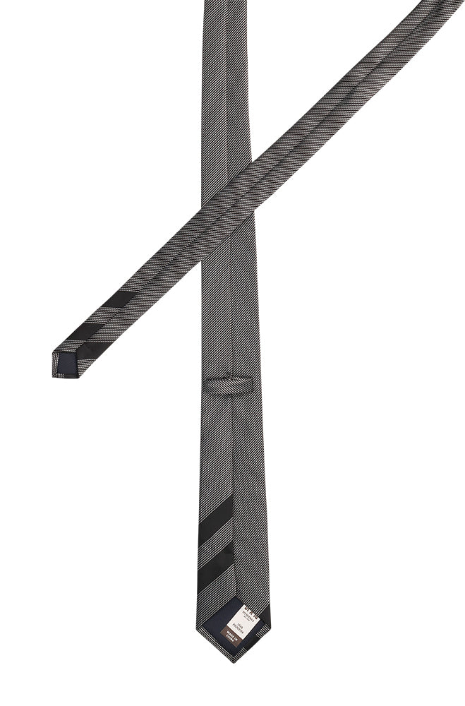 LEON TEXTURED TIE AND TIE CLIP - BLACK