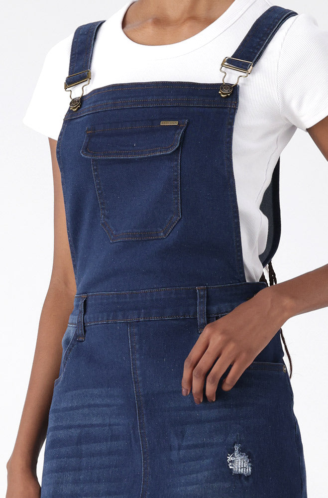 Ladies | Amari Dungaree Dress _ 158907 Dark Wash Dresses