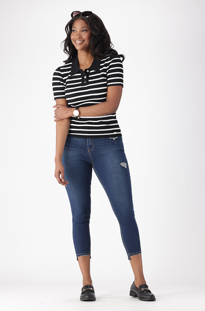 LYIA STRIPE GOLFER KNITWEAR TOP