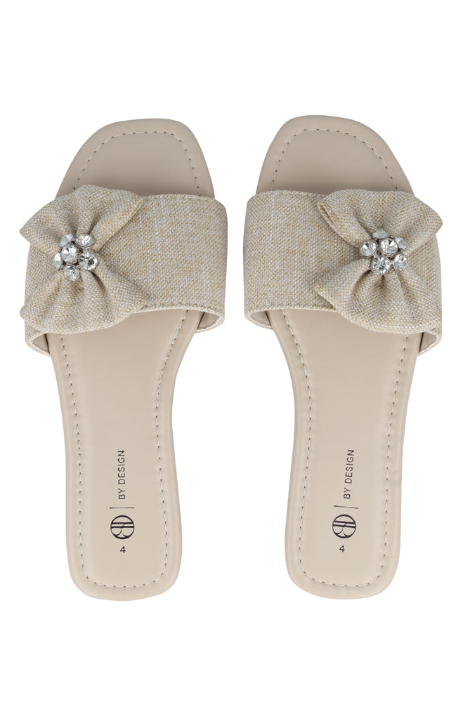 Amber linen look bow trim sandal
