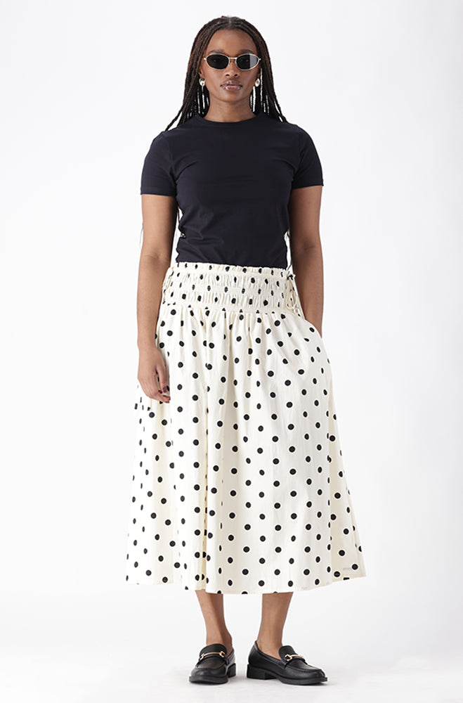 ARLOW SHIRRED MIDI SKIRT