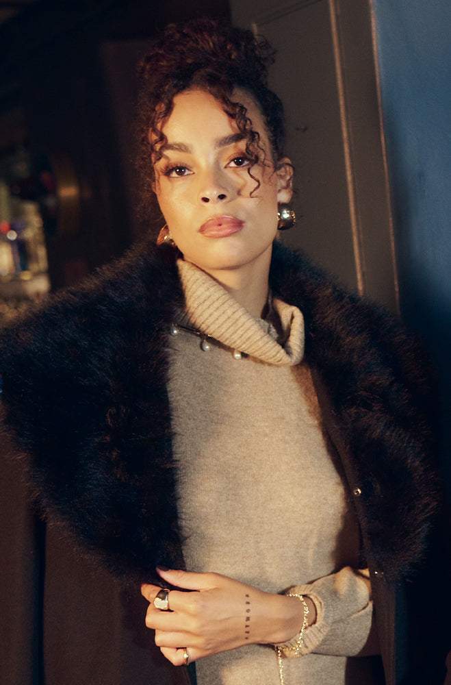 LISA FAUX FUR COLLAR MELTON COAT