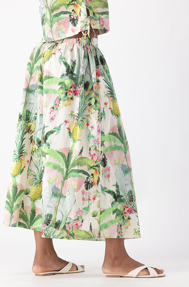 SELAH PRINTED FIT AND FLARE MIDI SKIRT