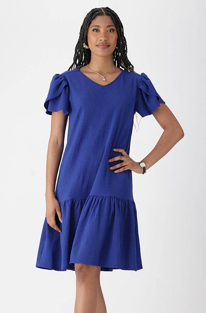 Dunns Clothing Alice Tulip Sleeve Shift Dress 166958 Blue R179