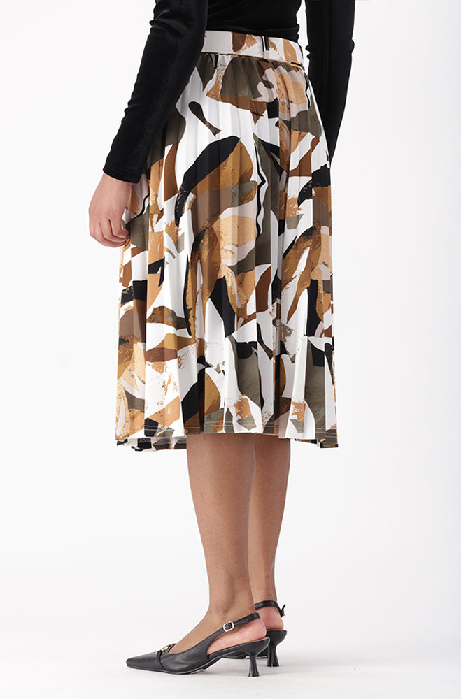 ELVA PRINTED BELTED PLEAT SKIRT