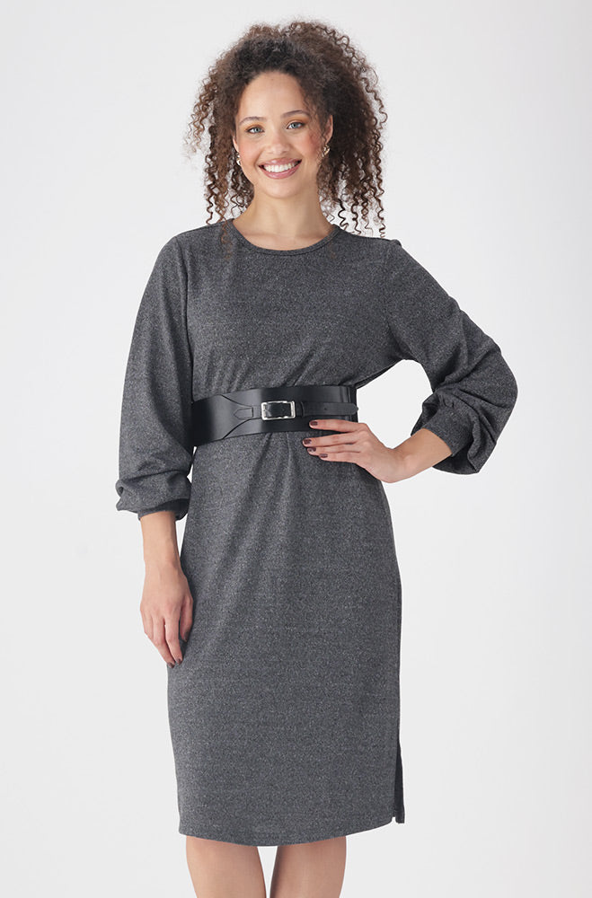 Ladies | Gia French Knit Slit Dress _ 159087 Black Dresses