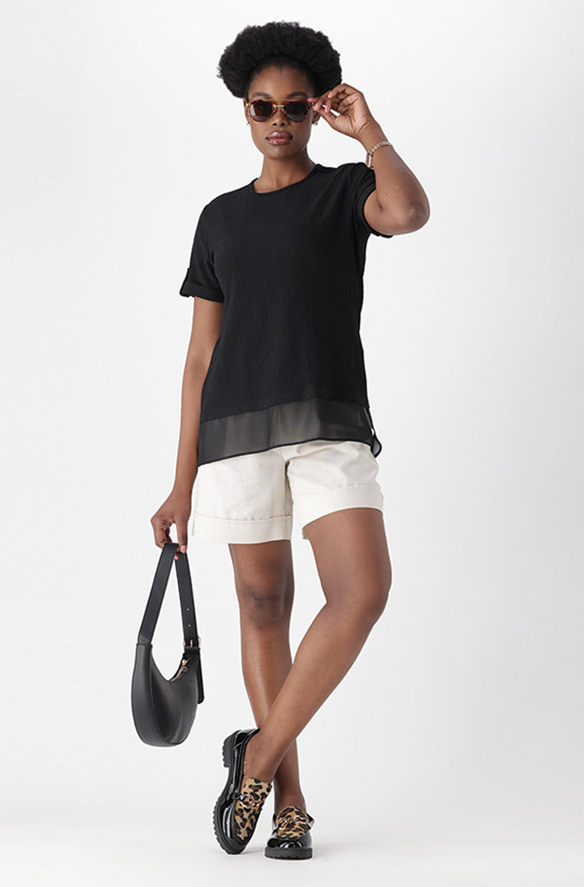 ESME KNIT AND WOVEN COMBO TOP