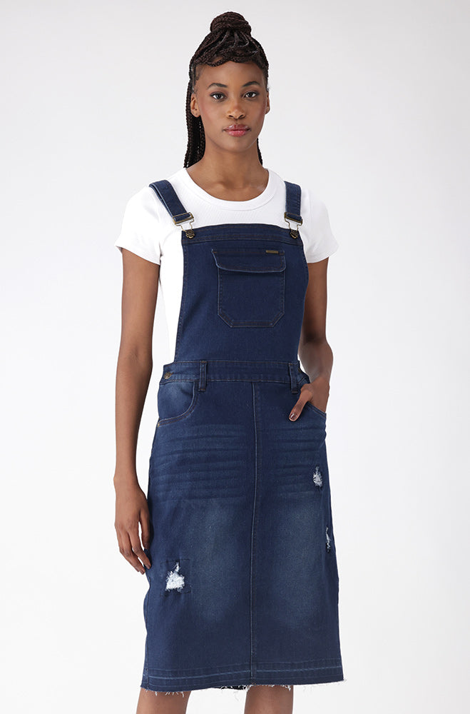 Ladies | Amari Dungaree Dress _ 158907 Dark Wash Dresses