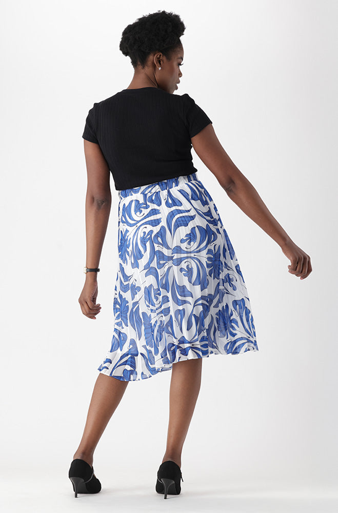 Ladies | Iris Floral Pleated Skirt _ 166305 Blue Skirts