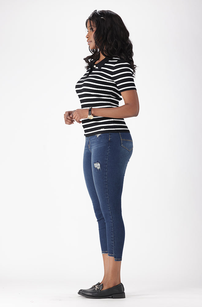 LYIA STRIPE GOLFER KNITWEAR TOP