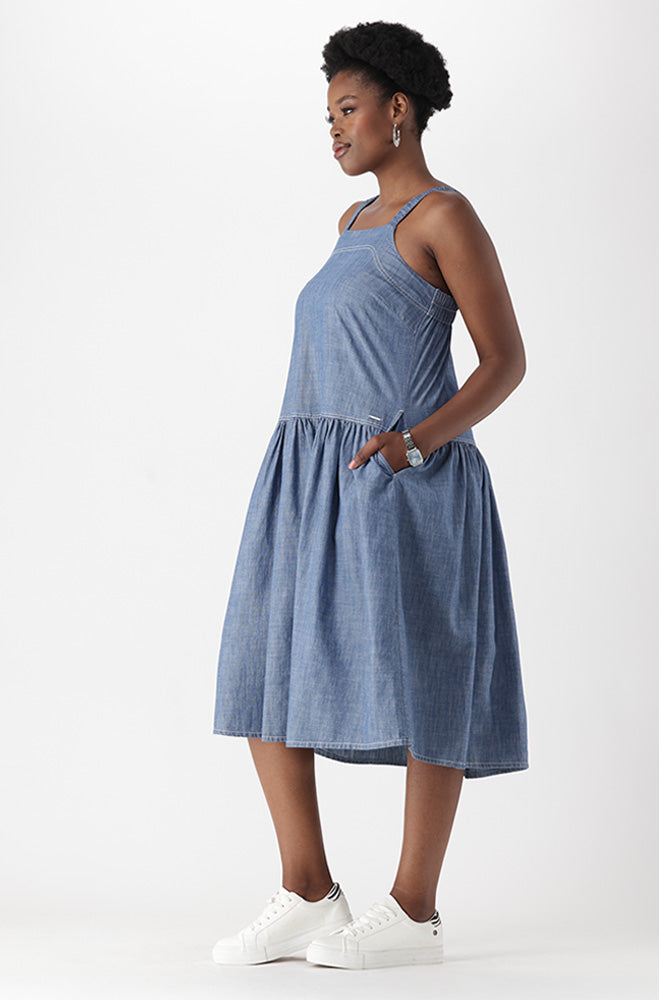 ARYA DENIM SQUARE NECK DRESS