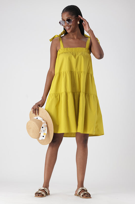 KAVITA SHOULDER TIE TIERED DRESS