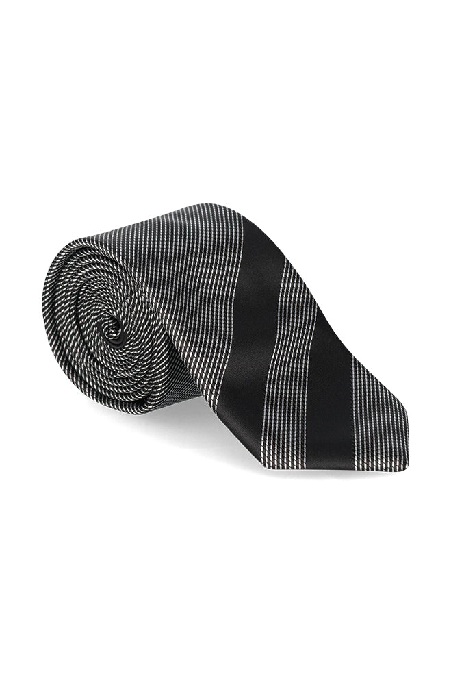 LEON TEXTURED TIE AND TIE CLIP - BLACK