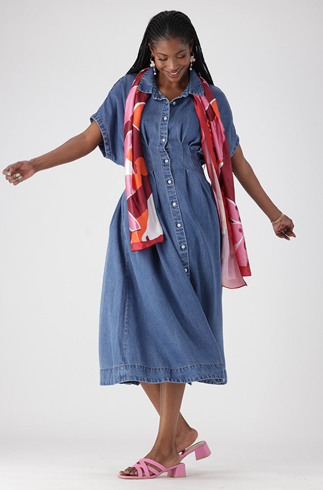 BELLE DENIM FIT AND FLARE DRESS