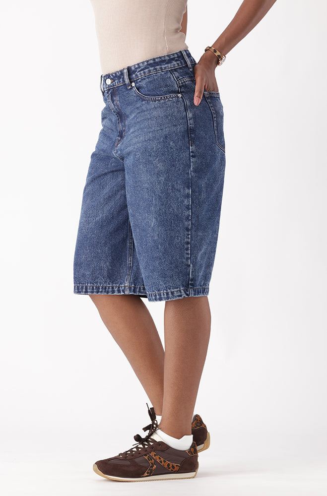 KAYA DENIM HIGH RISE BERMUDA SHORTS